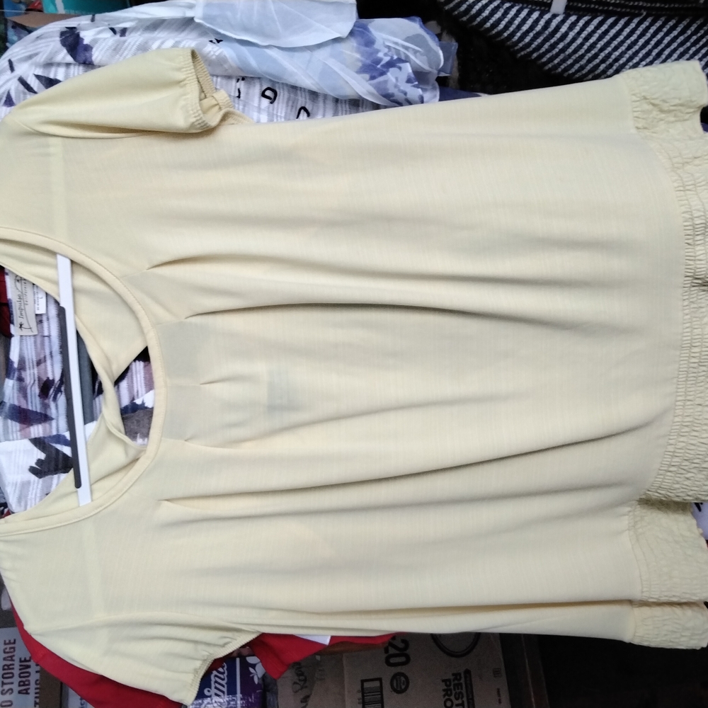 Cream Smocked Short Sleeve T-Shirt